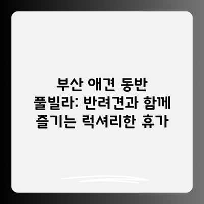 부산 애견 동반 풀빌라: 반려견과 함께 즐기는 럭셔리한 휴가